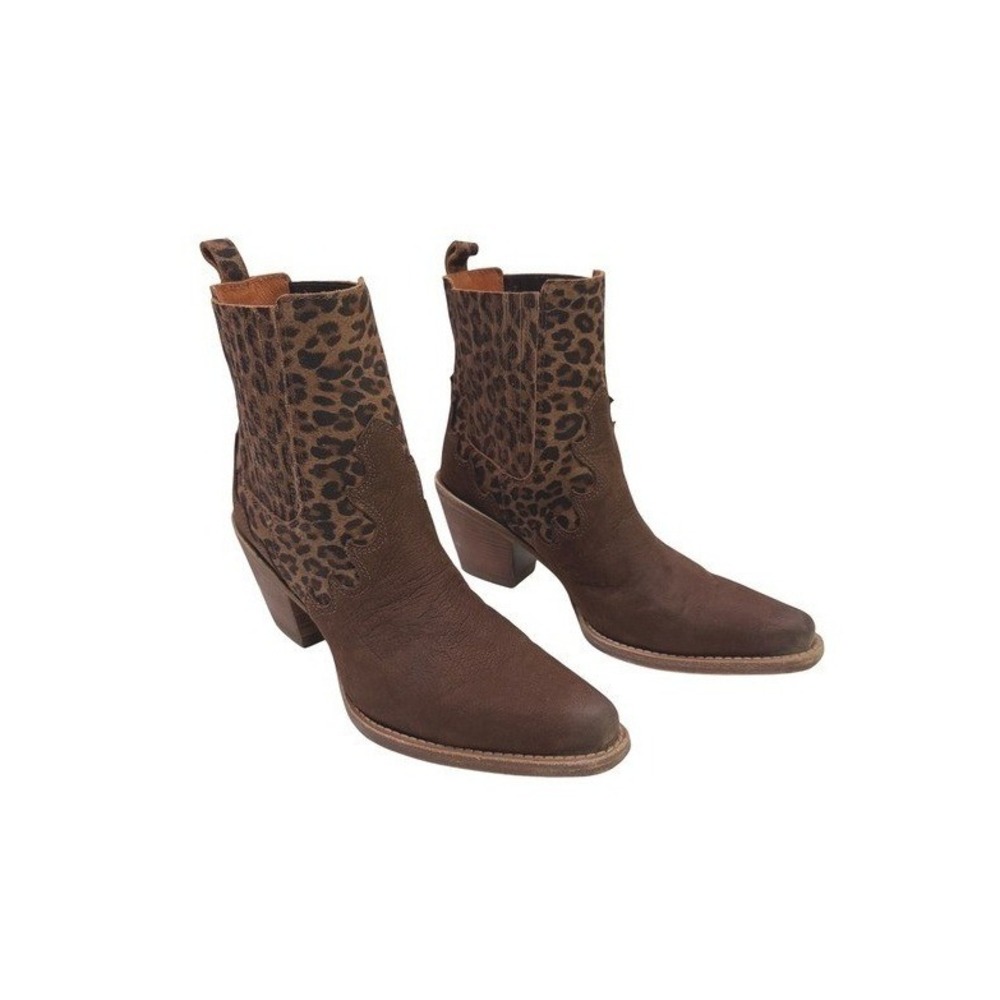 Buck & Brana Montana Western Ankle Boots Brown Leopard Print Leather Women's 8